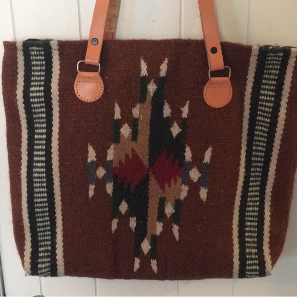 Aztec Southwest Tribal Wool Tote Bag (brown) - Picture 2 of 3
